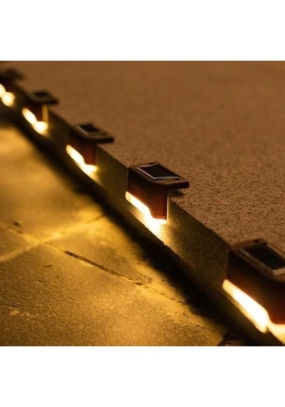 Solar Güneş Enerjili Şarj Edilen Köşebent Merdiven Veranda Bahçe Yolu Led Lamba Işık 4 Adet Sıcak Beyaz