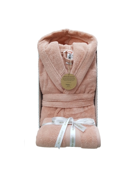 Özdilek Super Soft Kapüşonlu Bornoz + Baş Havlusu- Tarçın Pembe