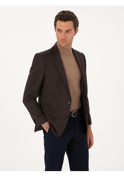 Cacharel Kahverengi Slim Fit Yün Karışımlı Ceket