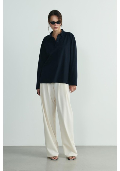 Suud Collection Lacivert Polo Yaka Oversize Tişört