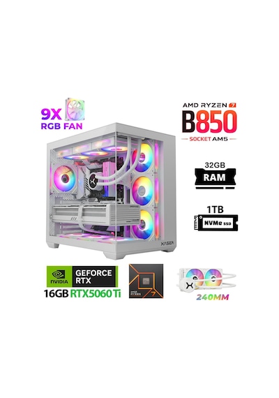 Xaser Lexus X690 White R7-7800X3D 32 GB 1 TB M.2 NVMe SSD 16 GB RTX5060Ti Free Dos Masaüstü Oyuncu Bilgisayarı