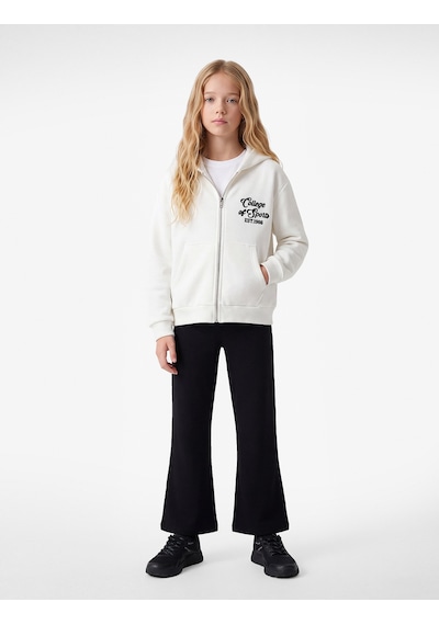 Koton Cepli Uzun Kollu Baskılı Oversize Kapşonlu Fermuarlı Sweatshirt Ekru 7wkg10018ak