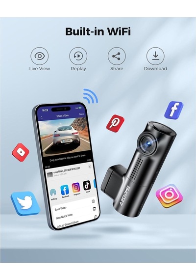 M330 Full Hd Araç Kamerası Wifi, G Sensör Ve Gece Görüş Siyah Azdome Türkiye Garantili