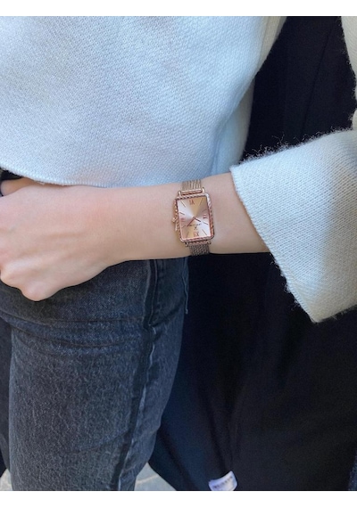 Daniel Klein Dke.1.10741-6 Dikdörtgen Kasa Hasır Kordon Minimal Tasarım Kadın Kol Saati Rose Gold