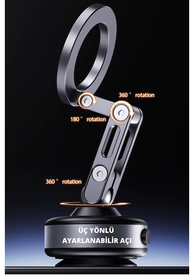 Wearfitpro W93 Alüminyum Manyetik Telefon Tutucu Type-c Şarjlı 360 Döner 3 Eksenli Katlanabilir Telefon Tutucu Gri