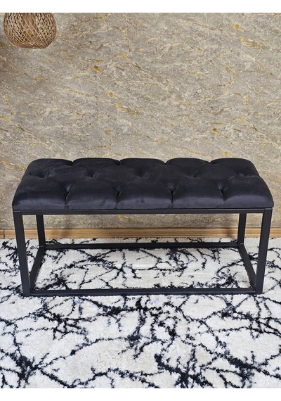 Zafir Siyah Boyalı Diktörtgen 100 Cm X 40 Cm Oturak Puf - Bench - Makyaj Oturağı - Oturak Füme
