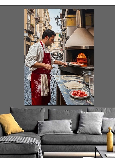 Ahşap Tablo Pizza Yapan Fırıncı Ustası