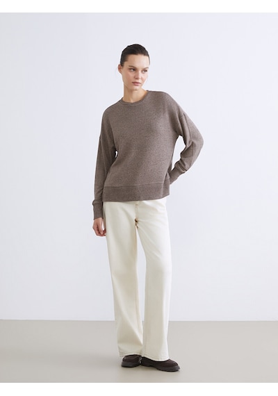 Lcw Everyday Bej Bisiklet Yaka Oversize Kadın Sweatshirt
