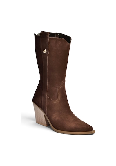 Fox Shoes Z654940161 Kahverengi Hakiki Deri Süet Kalın Topuklu Western Kadın Çizme