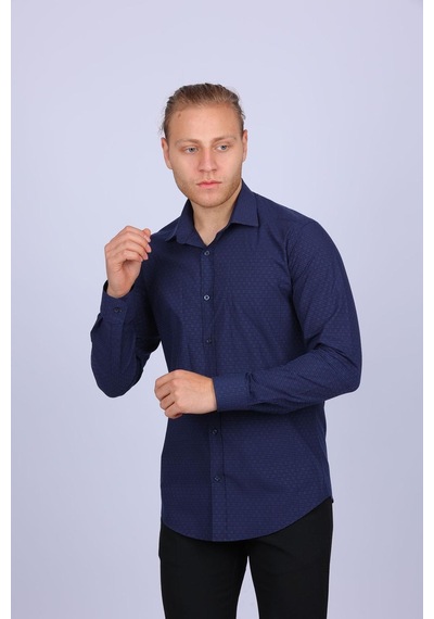 Tousus Slim Fit Lacivert Pitikareli Erkek Gömlek Slm-5108-tss