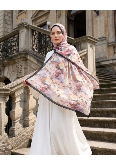 Moda Nuda Desenli Bambu Kraş Şal Siyah Çiçekli - Mira İpek