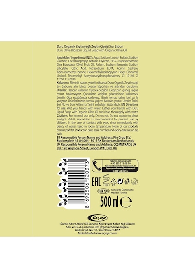 Duru Organik Zeytinyağlı Zeytin Çiçeği Sıvı Sabun 2 x 1500 ML + 500 ML