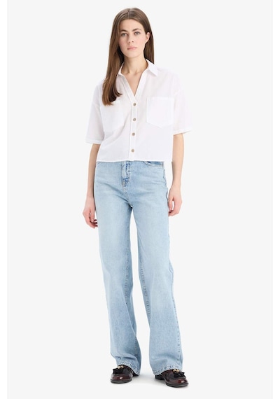 DeFacto Boxy Fit Cepli Basic Düz Kısa Kollu Gömlek V2523AZ25SPWT34