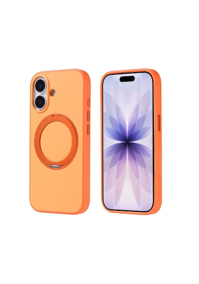 Apple iPhone Uyumlu 17 Kılıf M-safe Şarj Özellikli Standlı Zore Proton Silikon Kapak Turuncu