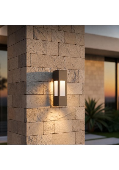 Luxera Modern Dış Mekan Duvar Apliği - Antrasit Gri Ip65 Su Geçirmez Bahçe Aydınlatması - 3000k Gün Işığı Dekoratif Cephe Lambası - Alüminyum Gövde Dikdörtgen Tasarım Diğer