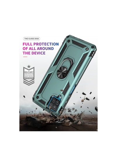 Newface - 398 - Samsung Galaxy A22 Kılıf Sofya Yüzüklü Silikon Kapak - Csmo-tex - - Yeşil