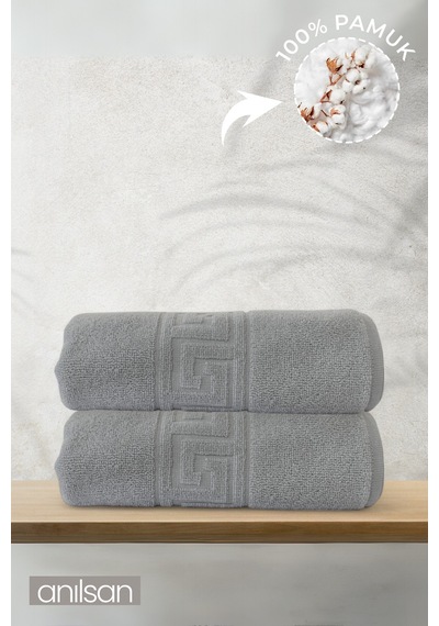 2'li Gri Greek Banyo Havlusu - 70x140 Cm, 490 Gr, %100pamuk, Spa Ve Otel Havlusu Gri