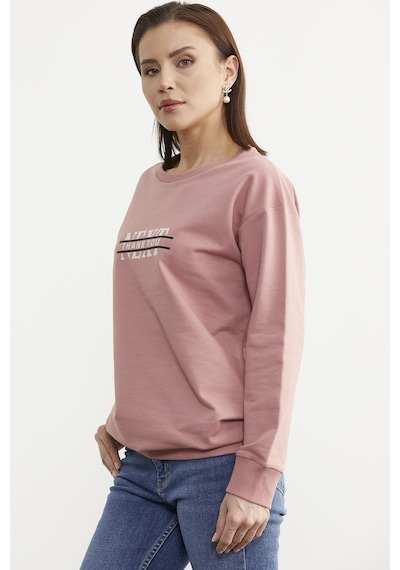 Sıfır Yaka Oversize Sweatshirt - Gül Kurusu Gülkurusu