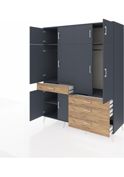 Kronos Gardrop 5 Raflı 4 Çekmeceli 2 Askılı 176x59x221 Antrasit-antrasit/çam Antrasit/çam Kronos Gardrop 5 Raflı 4 Çekmeceli 2 Askılı 176x59x221 Antrasit-antrasit/çam Antrasit/çam