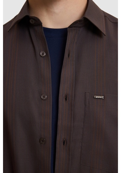 U.S. Polo Assn. Erkek Koyu Kahverengi Comfort Fit %100 Pamuk Cepli Uzun Kollu Gömlek 50332463-vr084
