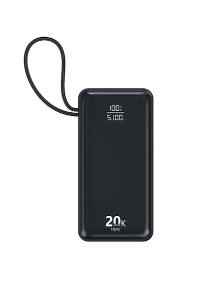 Hepu Hp-252 Powerbank 20.000 Mah 22.5w Hızlı Dahili Çoklu Kablolu, Dijital Göstergeli Siyah