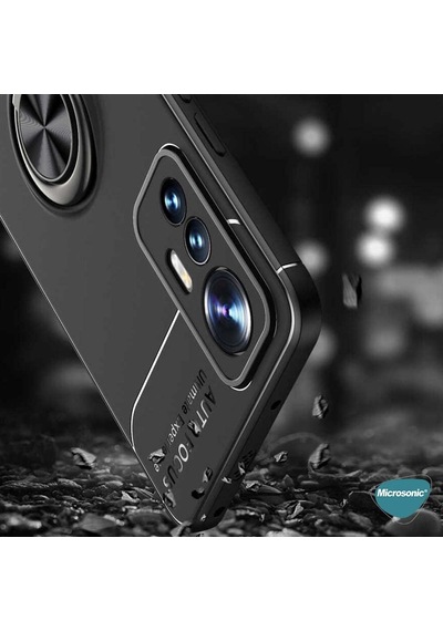 Xiaomi Mi 12t Pro İçin Kılıf Kickstand Ring Holder Siyah Mi 12t Pro İle Uyumlu Kılıf - Siyah