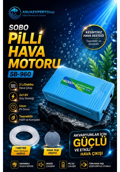Pilli Hava Motoru - 1 Metre Hava Hortumu Ve Hava Taşı Hediyeli - Sb-960 - 2lt/dakika