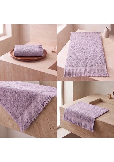 Botti Home %100 Pamuk Jakarlı El Ve Yüz Havlusu Seti 50 X 90 Cm Çeyizlik Saçaklı Havlu Lila