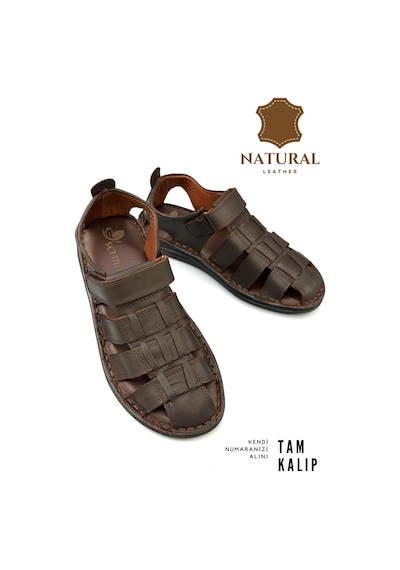 Sermoda %100 Hakiki Deri Burnu Kapalı Erkek Sandalet Kahve