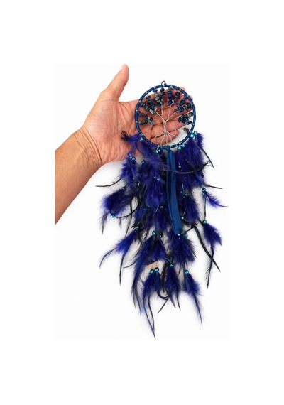 Düş Kapanı Doğal Taşlı Hayat Ağacı Sodalit Taşlı Mavi Dreamcatcher Duvar Süsü Rüya Kapanı