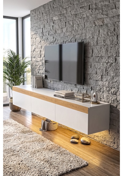 Pureline Tech Led Işıklı Tv Ünitesi 180 Cm - Modern Tv Sehpası - Beyaz