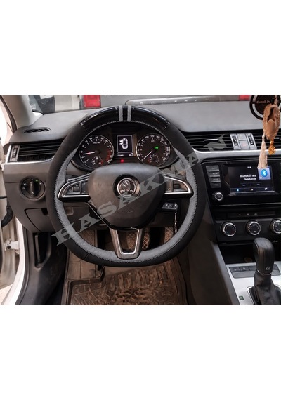 Skoda Citigo Dikme Direksiyon Kılıfı Parlak Siyah Gri Detaylı Gri Çift Yüzük Ve Dikiş 2016-2020