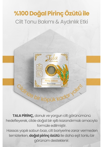 Tala Doğal Cilt Beyazlatıcı Aydınlatıcı Pirinç Sabunu 150 G