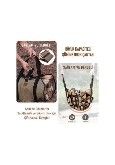 Haegs Şömine Odun Çantası, Yakacak Kütük Taşıma Depolama Çantası, Şömine Odun Sobası Aksesuarla
