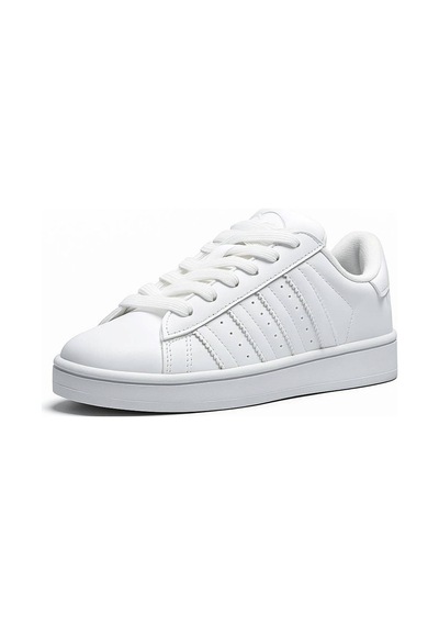 Unisex Günlük Spor Ayakkabı Kaymaz Yumuşak Taban Rahat Bağcıklı Sneaker 473 Beyaz