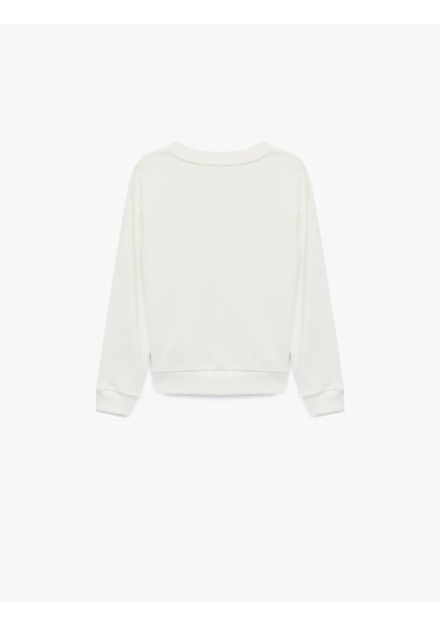 Koton Kedi Baskılı Şardonlu Uzun Kollu Bisiklet Yaka Sweatshirt Ekru 7wkg10405ak