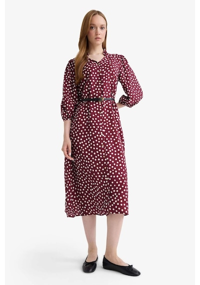 Defacto Relax Fit V Yaka Puantiyeli Yarım Kollu Elbise F5494ax25aubr375 Bordo