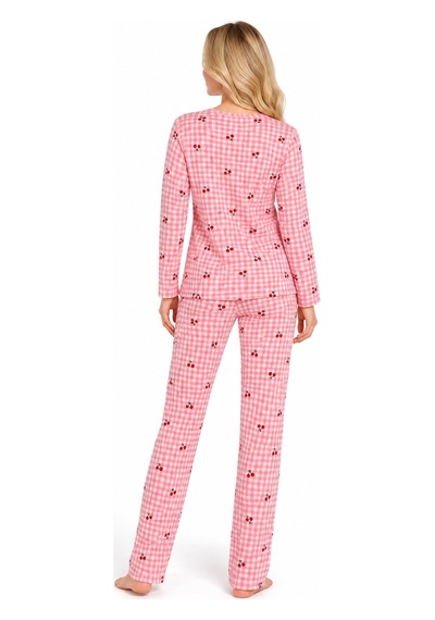 Sleeeproom Kadın Süet Mevsimlik Ekose Desen Pembe Pijama Takımı Pembe - Beyaz