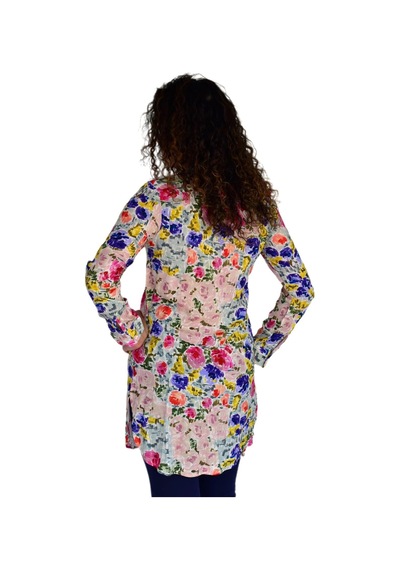 Kadın Gül Desen Viscon Gömlek Bgl-st04241 Pembe