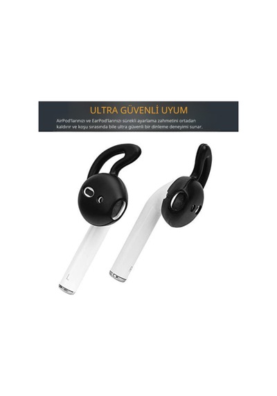 Apple Airpods 1 & 2 Uyumlu Silikon Kulaklık Uçları Kanatlı Anti-kayma Kılıf 1 Çift Siyah