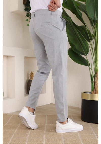Hazego Erkek Slim Fit Likralı Bilek Boy Kumaş Pantolon Gri