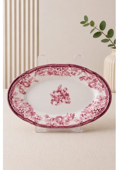 Porser Porselen Velour Maroon Fulya Kayık Tabak Seti 22cm 2 Parça Çok Renkli