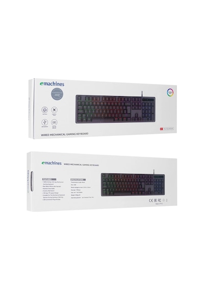 Acer Emachines, Eak104, Siyah, Usb Kablolu, Rgb Backlight, Red Switch, Mekanik, Türkçe Q, 104 Tuşlu,
