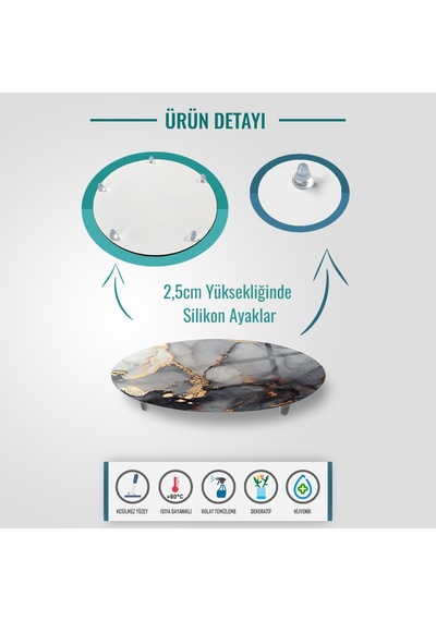 Decorıta Cam Sunum Standı | Stark Mermer Görünümlü | Çap32cm