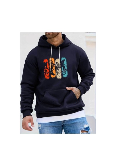Medinenur Renkli Bisiklet Baskılı Kapüşonlu Sweatshirt Lacivert