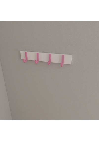 Hepsi3boyutlu Modern Duvar & Kapı Baston Askılık - 4 Adet Pembe J Askılık - Model No : 6 Pembe