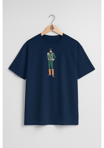 Oversize Might Guy Kakashi Hatake Naruto Uzumaki Göğüs Tasarımlı Unisex T-shirt Lacivert