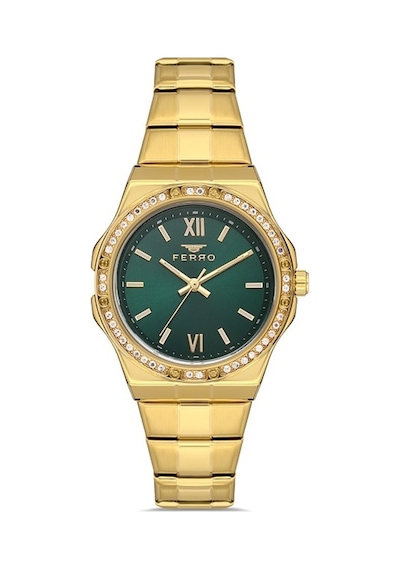 Ferro Fl21358a-b6 Quartz Çelik Gold Yeşil Kadran 34 Mm Kadın Kol Saati