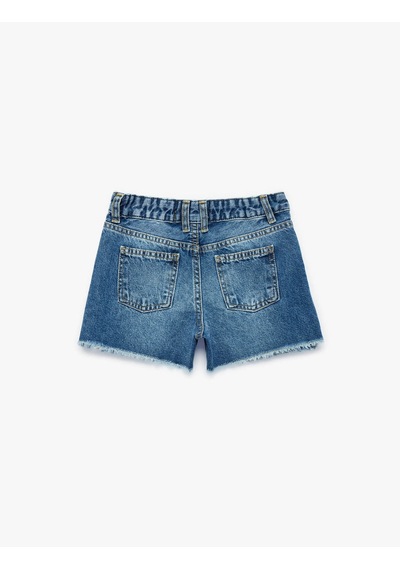 Koton Püsküllü Paça Pamuklu Jean İndigo Kız Çocuk Şort 6skg40043ad
