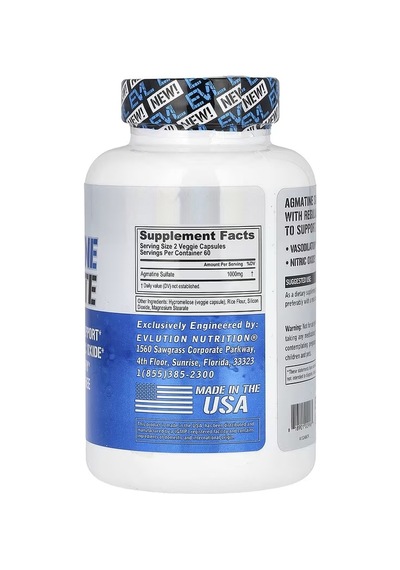 Evlution Agmatine Sulfate Nitric Oxide Muscle Gh Rec...